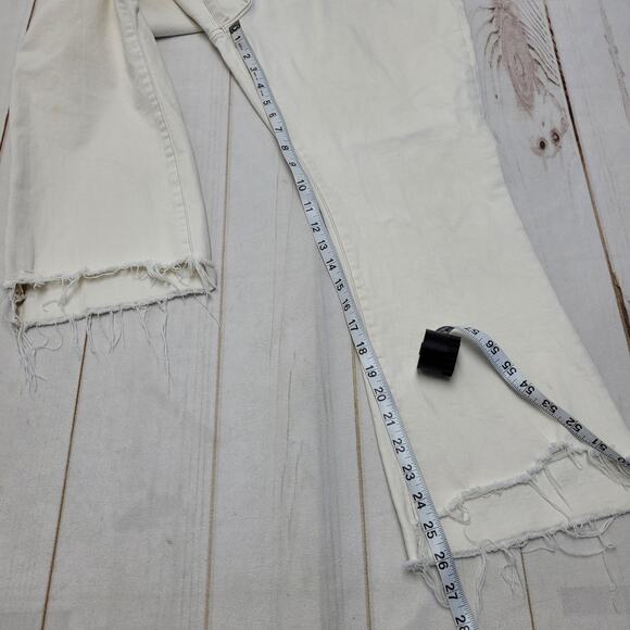 Frame Le crop mini boot high rise raw chewed hem cream bone white jeans - Picture 4 of 11